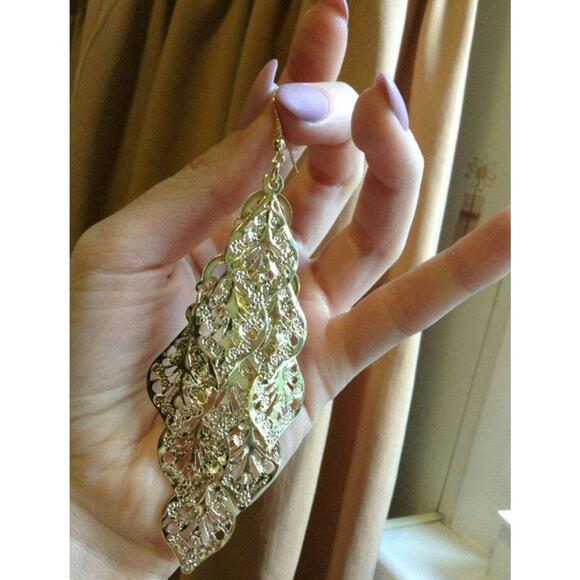 Elena Gold Leaf Chandelier Earrings - Picture 3 of 9